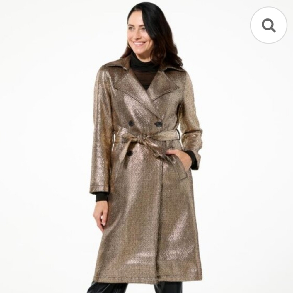 NWT Size Small Kathy Ireland Metallic Gold Tweed Coat